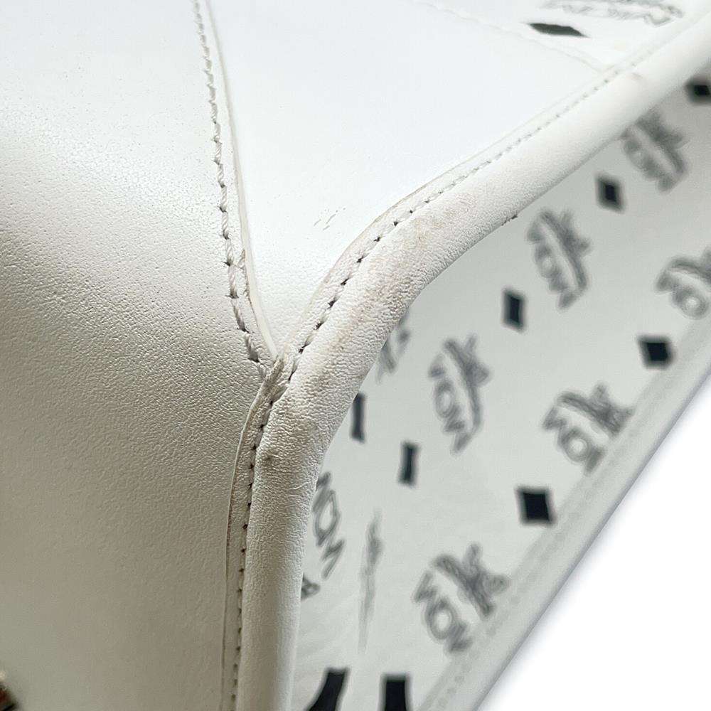 MCM Tote Bag Munchen Extra Large Shoulder Bag White - Picture 7 of 15